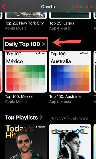 Top 100 zilnic al topurilor muzicale Apple