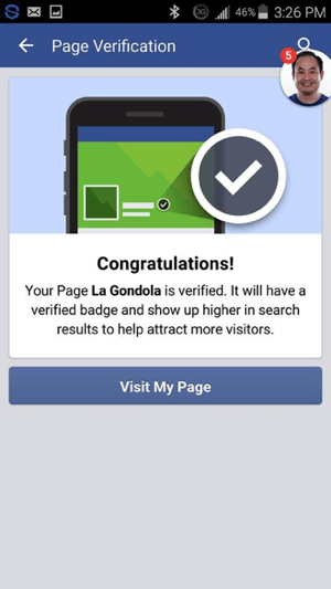 Ar trebui să vedeți un mesaj prin care pagina dvs. de Facebook a fost verificată.