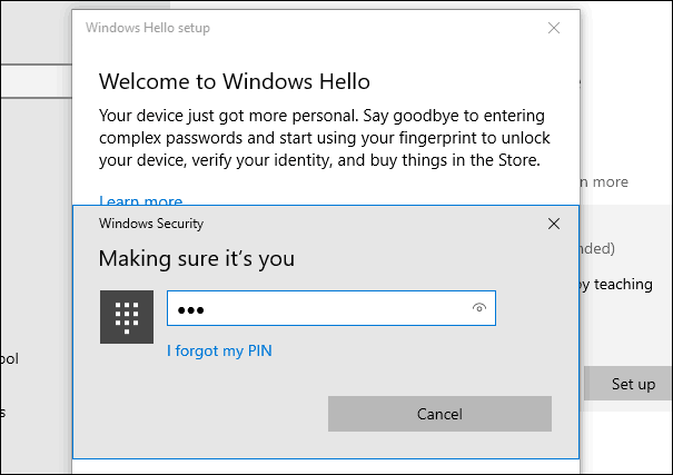2 PIN-ul Windows Hello Amprenta digitală