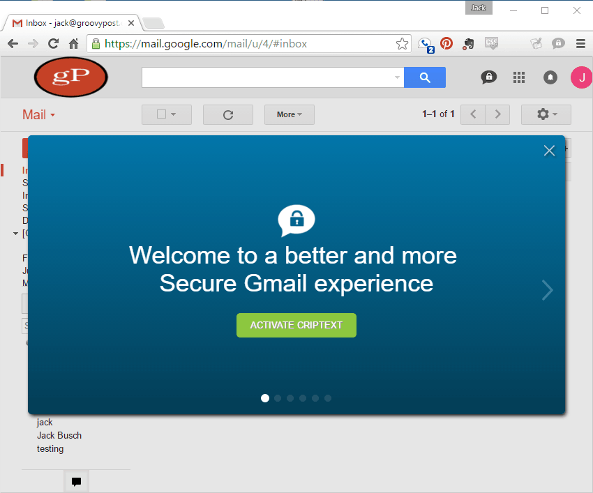 Criptext instalat în gmail