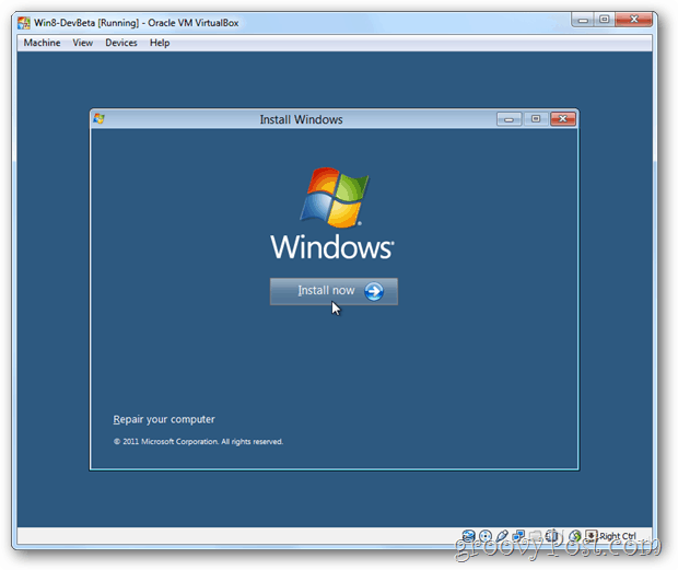 Caseta de instalare VirtualBox Windows 8 acum