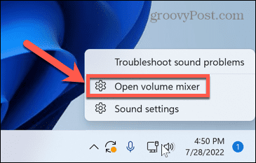 mixer de volum Windows deschis