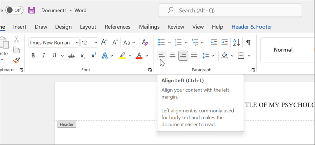 formatul stilului APA în Microsoft Word