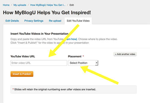 adăugarea YouTube în slideshare