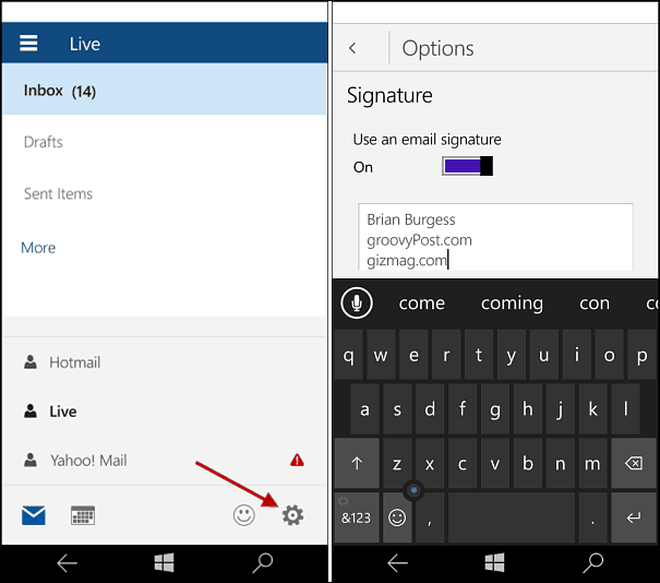 Windows 10 Mobile: schimbați semnătura Outlook Mail