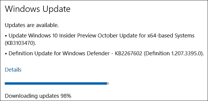 Actualizare octombrie (KB3103470) pentru Windows 10 Insider Preview