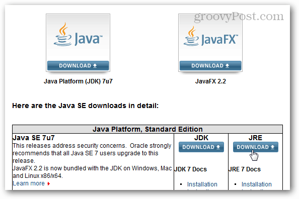 centru de descărcare Java