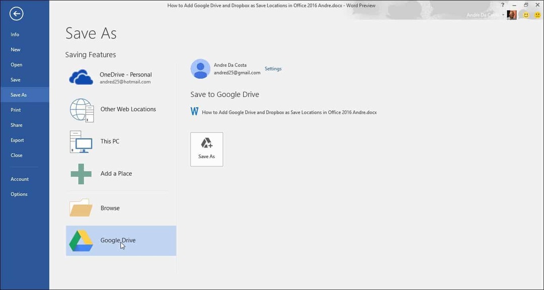 Adăugați Google Drive și Dropbox ca salvare a locațiilor în Microsoft Office