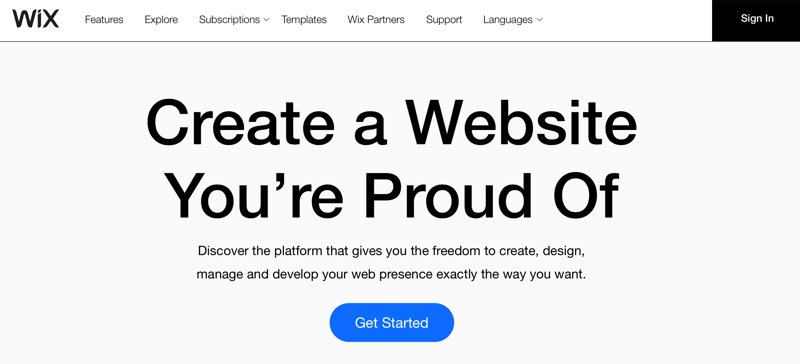 Titlul Wix.com „Creați un site web de care vă mândriți”