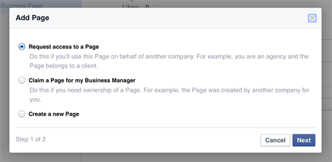 adăugarea unei pagini de facebook managerului de afaceri