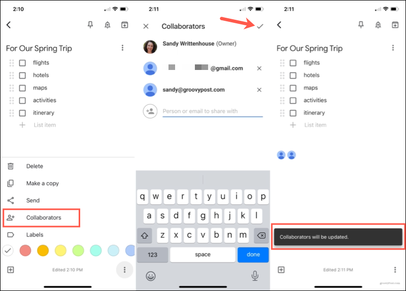 Adăugați un colaborator pentru a distribui note în Google Keep Mobile