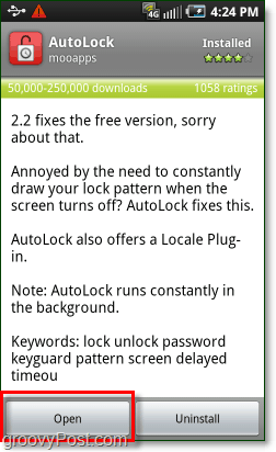 deschide aplicația Android autolock