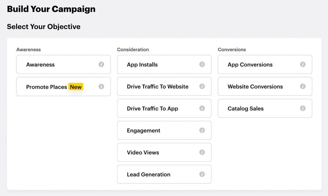 selectați obiectivul pentru campania Snapchat Instant Create