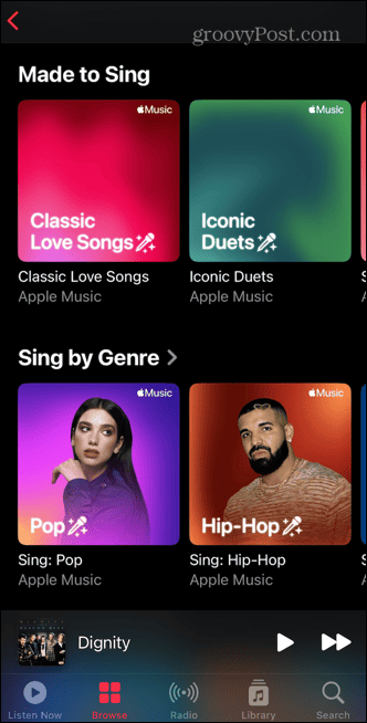 secțiunea Apple music made to sing