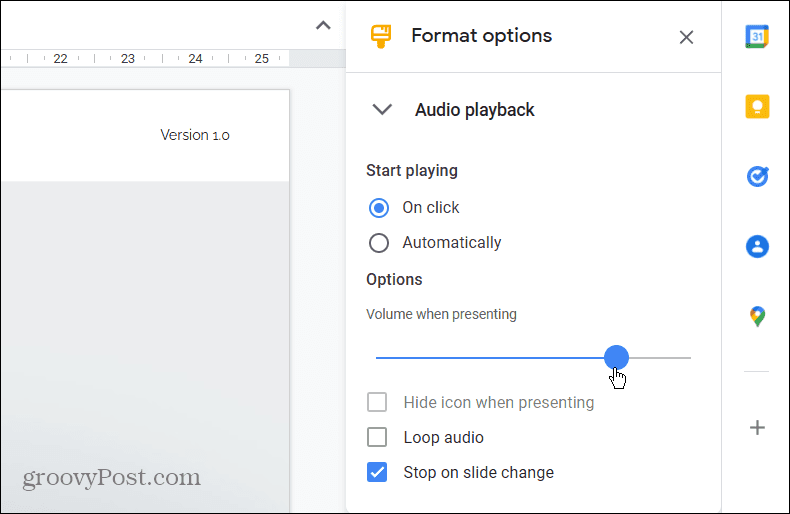 Volum în timpul prezentării diapozitivelor Google