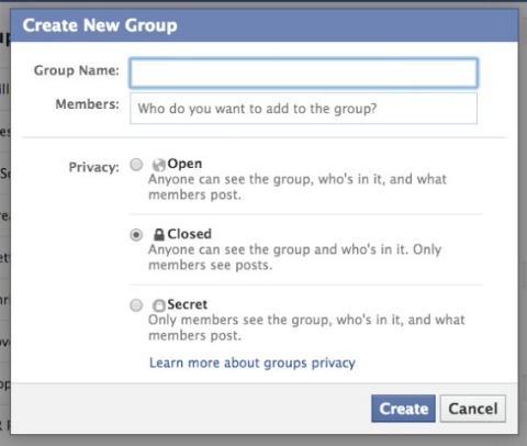 ecranul de configurare a grupului facebook
