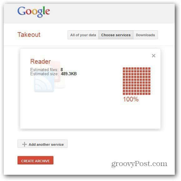 takeout google reader creează arhivă