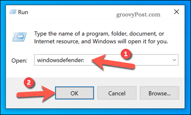 Deschiderea Windows Security folosind Run on Windows