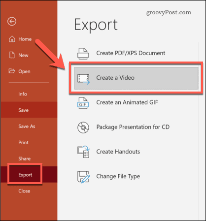 Exportul PowerPoint în video pe Windows