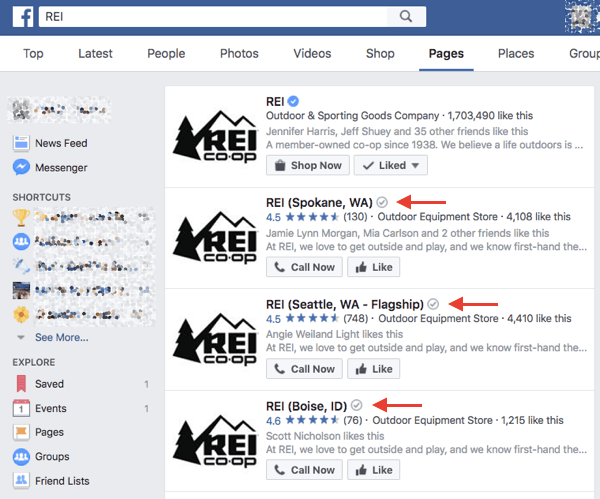 Companiile locale verificate de pe Facebook primesc o insignă de verificare gri lângă numele lor în rezultatele căutării și pe pagina lor.