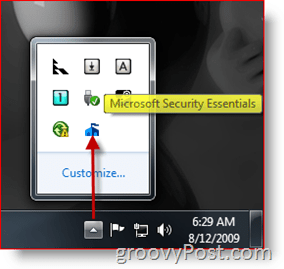 Pictograma / lansarea barei de activități Microsoft Security Essentials