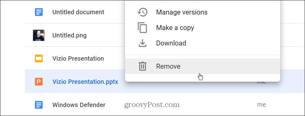 Eliminați fișierul PPTX din Google Drive