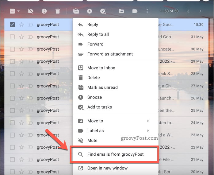 Gmail Găsiți e-mailuri din Opțiuni
