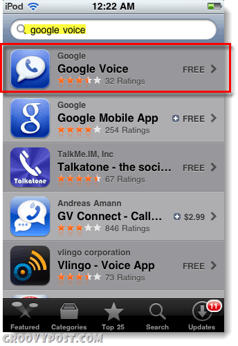 Google Voice pe magazinul de aplicații pentru ipod sau ipad