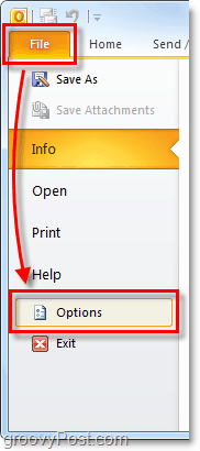 Fișier> Opțiuni în Outlook 2010