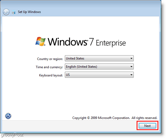 instalarea și instalarea inițială a Windows 7 Enterprise vhd