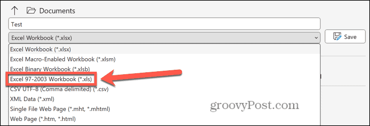 Excel select format