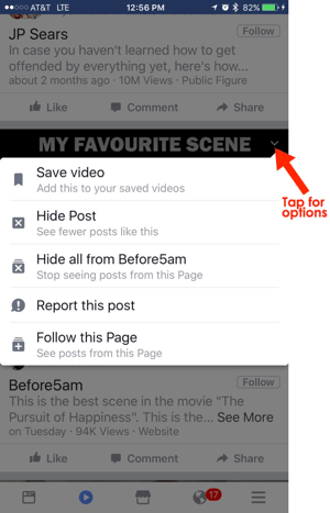 Opțiuni de utilizare a filei video mobile pe facebook