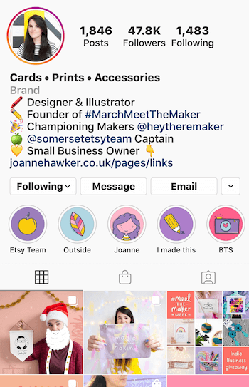 exemplu de biografie a contului de afaceri Instagram cu emojis