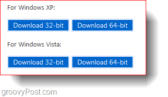 Windows XP și Windows Vista Descărcări pe 32 de biți și pe 64 de biți