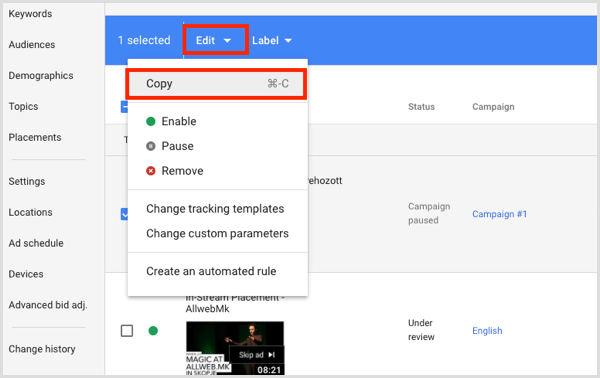 Google Adwords copiază și lipeste grupurile de anunțuri