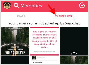 Snapchat partajează fotografia din rola camerei