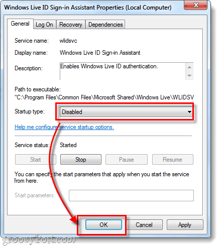 dezactivat tipul de pornire de Windows live ID conectat la asistent