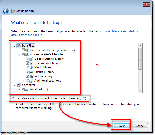 Windows 7 Backup - alegeți în detaliu ce doriți să faceți backup