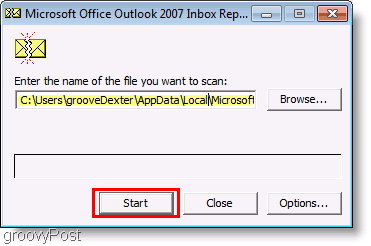 Captura de ecran - Fișier de reparații Outlook 2007 ScanPST
