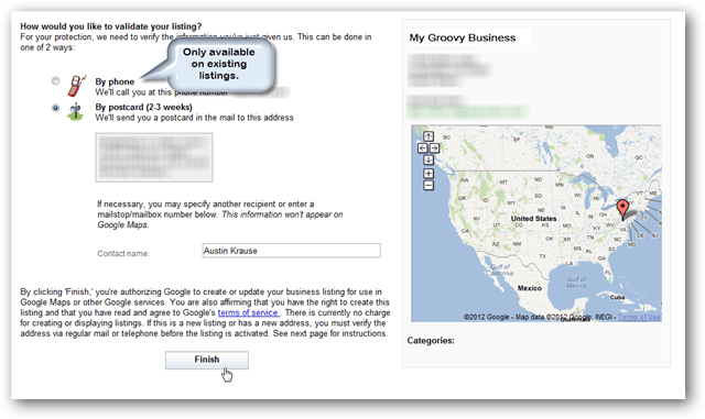 Google Maps verifică prin telefon sau carte poștală