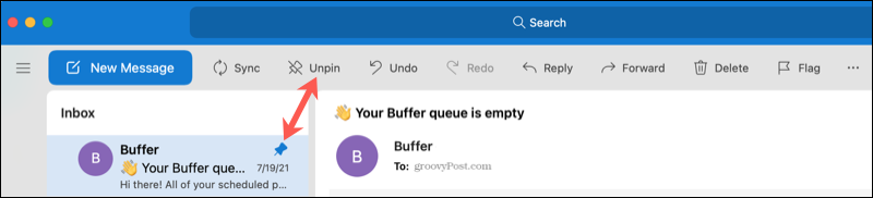 Fixați și anulați fixarea unui mesaj în Outlook pe Mac