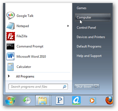 porniți meniul Windows 7 al computerului
