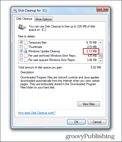 Windows 7 Update Vă permite să ștergeți fișierele de actualizare vechi
