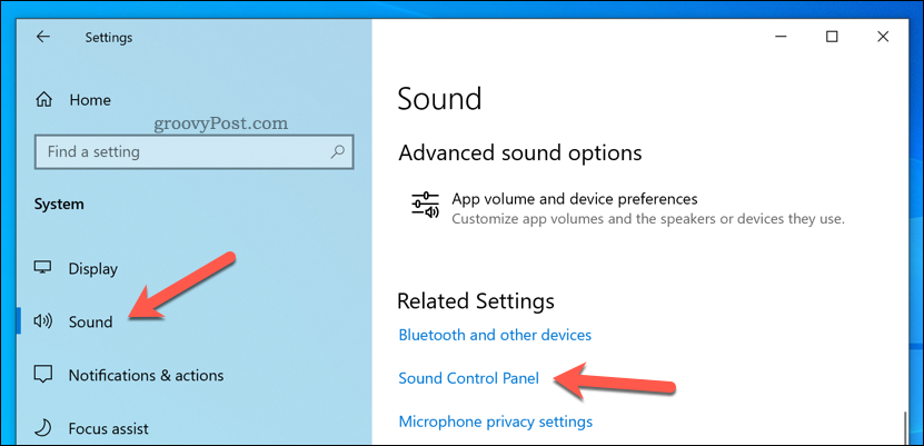 Deschideți panoul de control al sunetului pe Windows 10