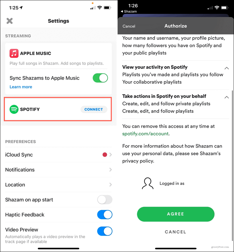 Conectează Spotify la Shazam