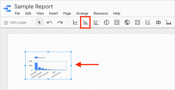 Faceți clic pe pictograma elementului pe care doriți să îl creați și desenați o casetă în raport.