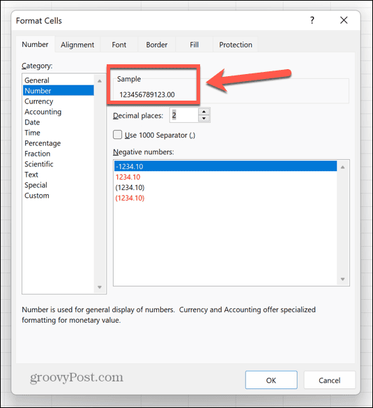 format de număr de eșantion excel