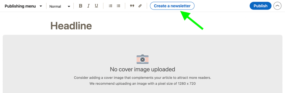 imaginea butonului Creați un buletin informativ pe compozitorul articolului LinkedIn