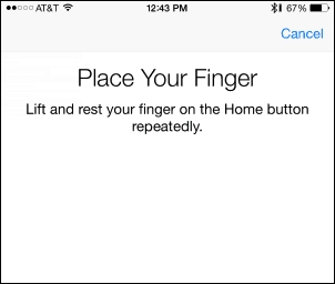 Plasați degetul - adăugați amprentă digitală la ID-ul tactil