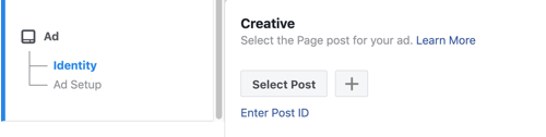 Cadru pentru canalele publicitare Facebook utilizând postarea existentă.